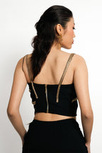 Solar Flare Embroidered Crop Top – Black Gold Radiance | VybTheory