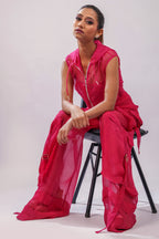 Hot Pink Organza Sleeveless Hooded Jacket | VybTheory