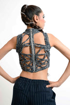 Braided Denim Sculptural Crop Top – Deconstructed Statement | VybTheory
