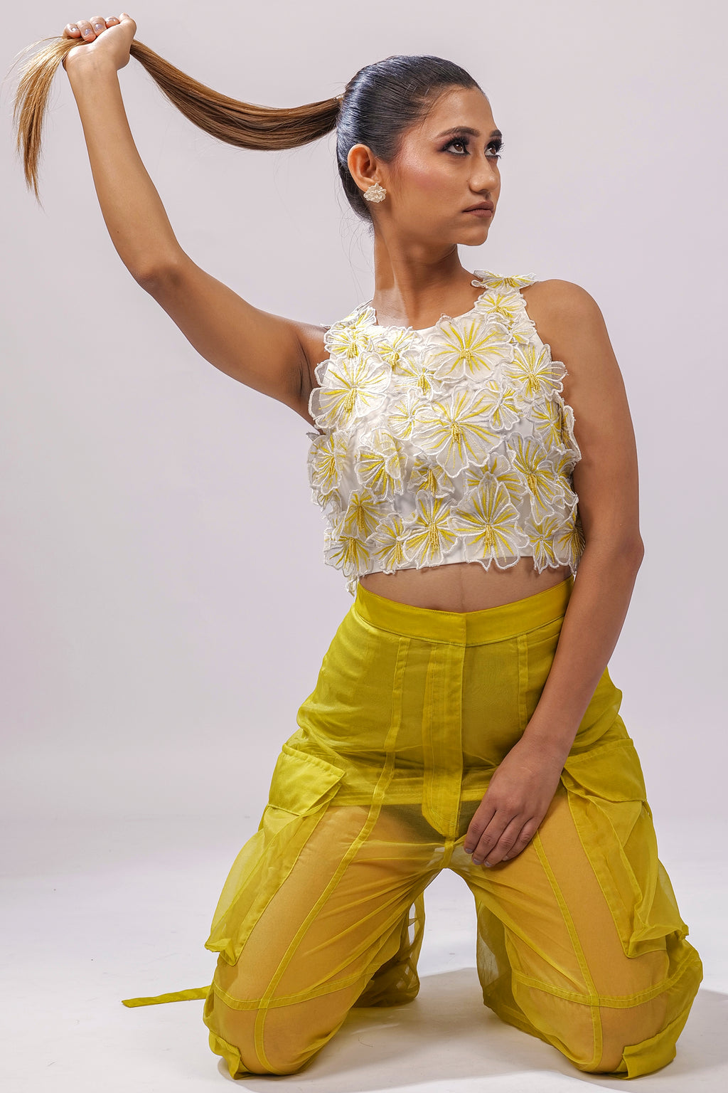 Ivory & Citron 3D Floral Embroidered Crop Top – Petal Rush