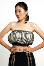 Eclipse Ruffle Bandeau Top – Ivory & Noir Contrast | VybTheory