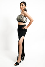 Eclipse Ruffle Bandeau Top – Ivory & Noir Contrast | VybTheory