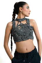 Braided Denim Sculptural Crop Top – Deconstructed Statement | VybTheory