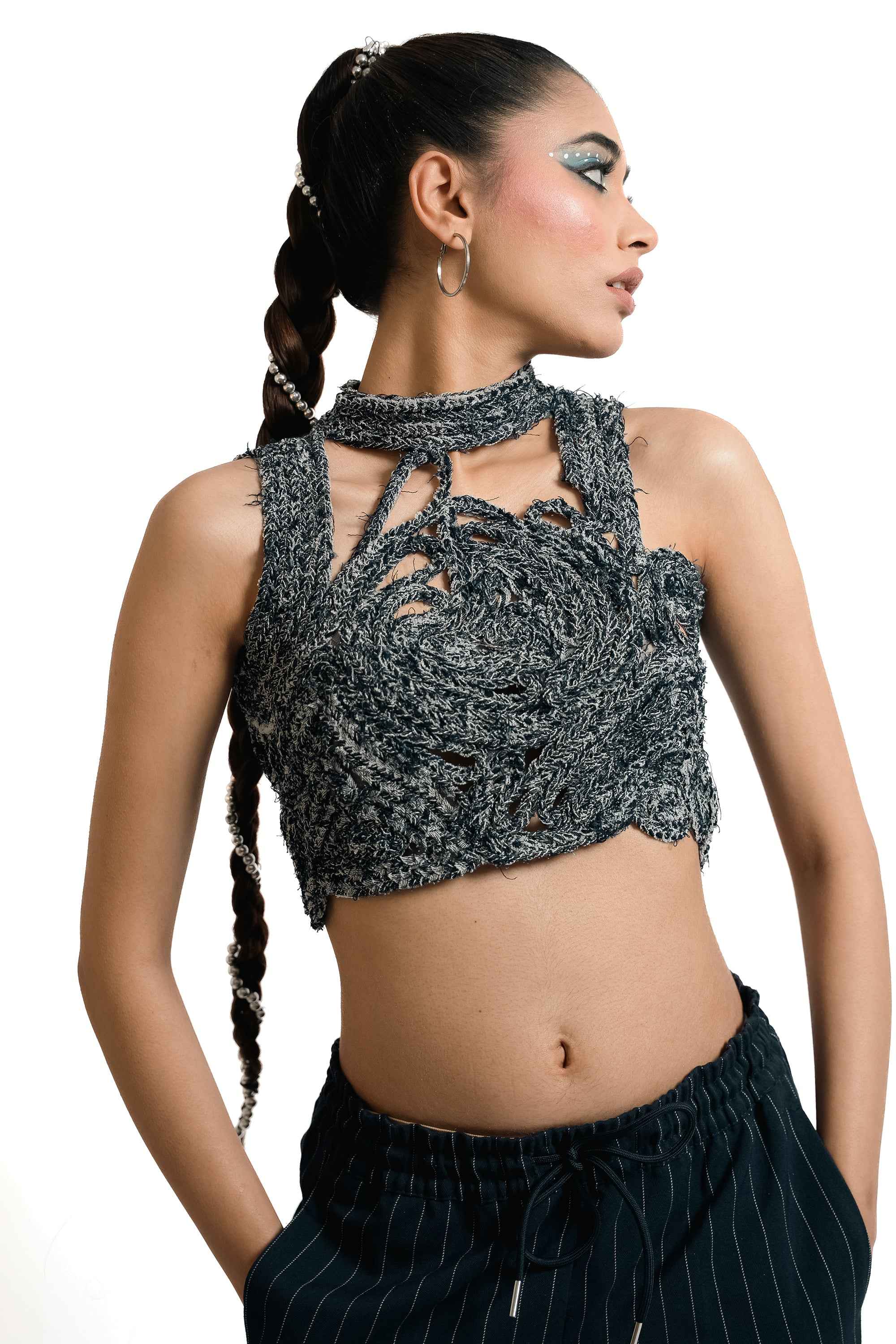 Braided Denim Sculptural Crop Top – Deconstructed Statement | VybTheory