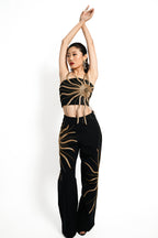 Solar Flare Embroidered Crop Top – Black Gold Radiance | VybTheory
