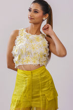 Ivory & Citron 3D Floral Embroidered Crop Top – Petal Rush