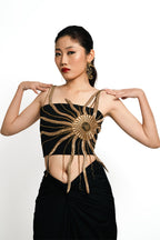 Solar Flare Embroidered Crop Top – Black Gold Radiance | VybTheory
