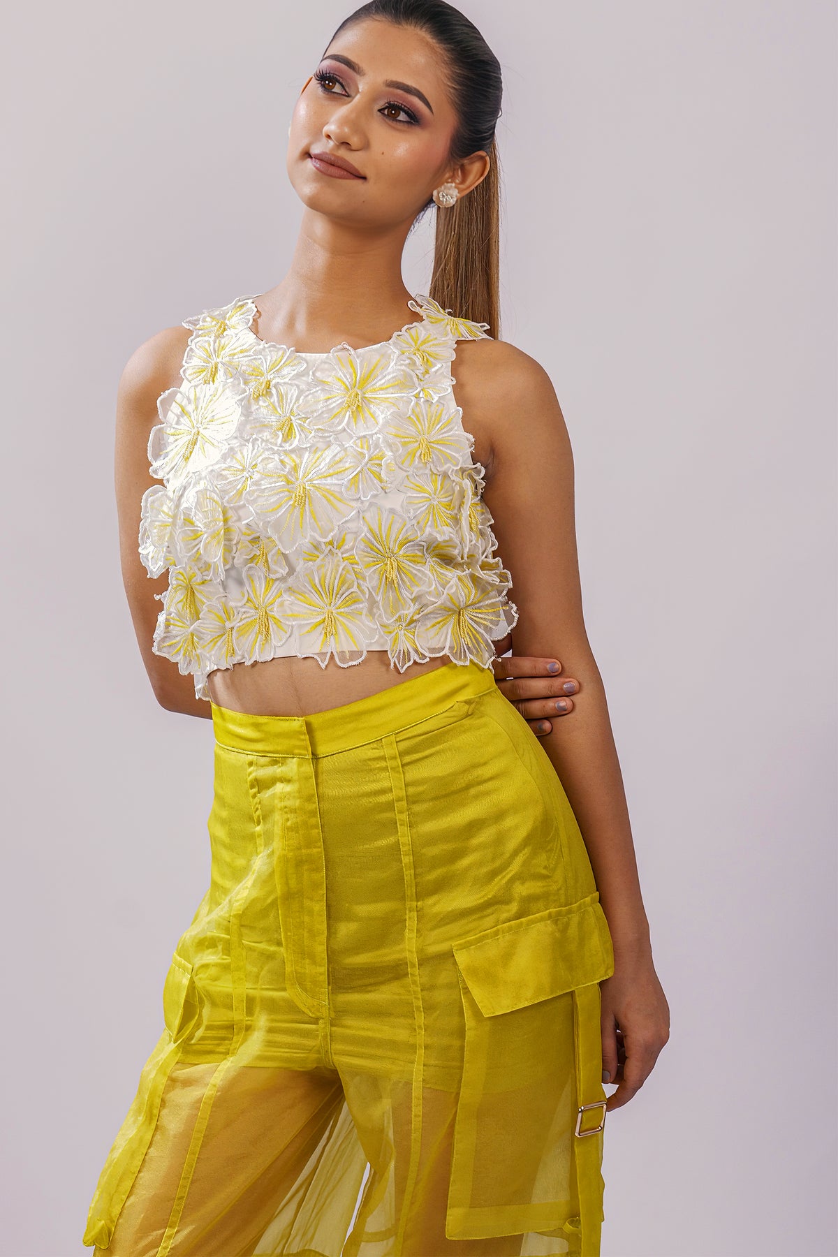 Ivory & Citron 3D Floral Embroidered Crop Top – Petal Rush
