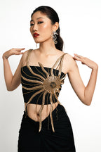 Solar Flare Embroidered Crop Top – Black Gold Radiance | VybTheory
