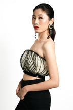 Eclipse Ruffle Bandeau Top – Ivory & Noir Contrast | VybTheory