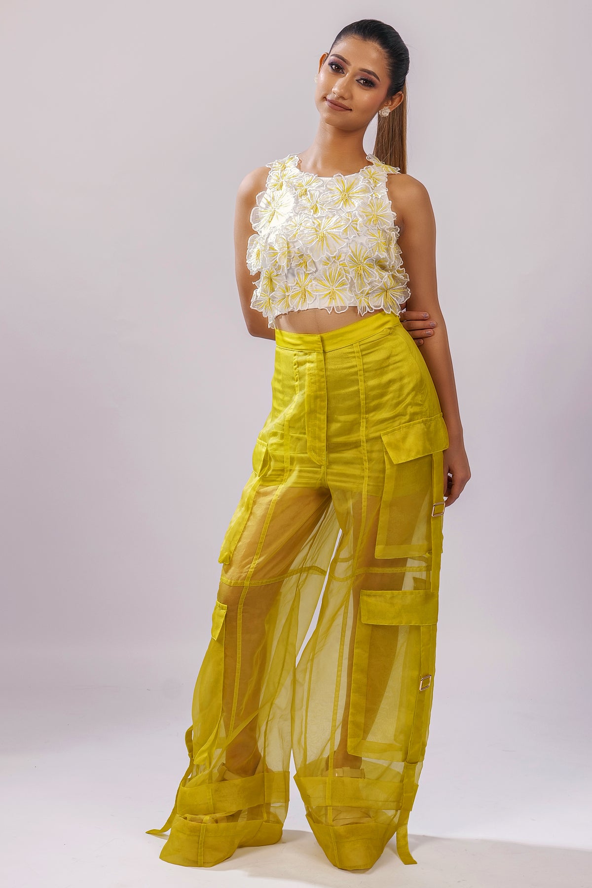Ivory & Citron 3D Floral Embroidered Crop Top – Petal Rush