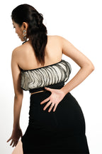 Eclipse Ruffle Bandeau Top – Ivory & Noir Contrast | VybTheory