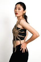 Solar Flare Embroidered Crop Top – Black Gold Radiance | VybTheory