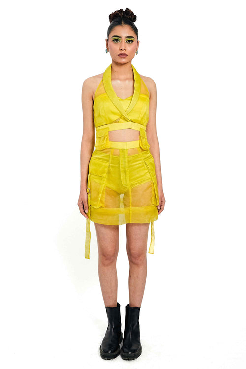 Citron Halo Organza Halter Top – Luminous Veil | VybTheory