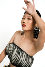 Eclipse Ruffle Bandeau Top – Ivory & Noir Contrast | VybTheory