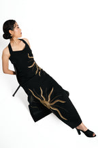 Solar Vein Embroidered Halter Gown – Black Gold Eclipse | VybTheory
