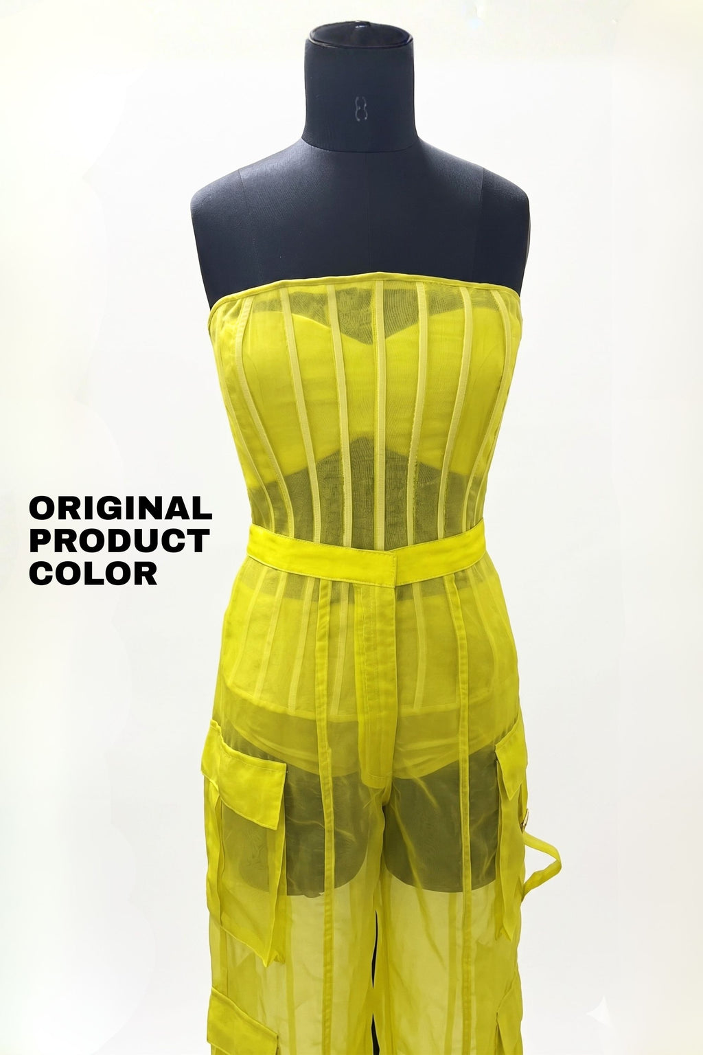 Citron Organza Corset & Utility Trousers Co-Ord Set – Translucent Dual Edit | VybTheory