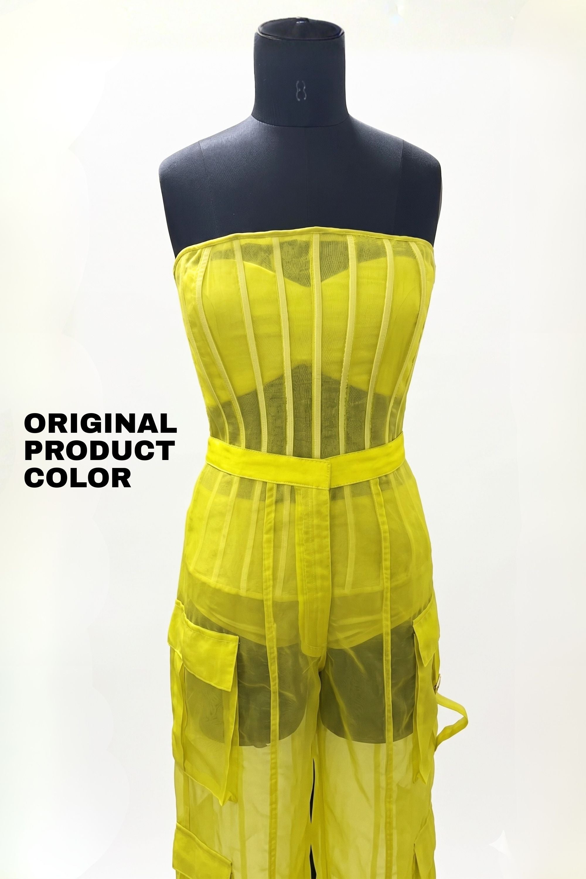Citron Organza Corset & Utility Trousers Co-Ord Set – Translucent Dual Edit | VybTheory