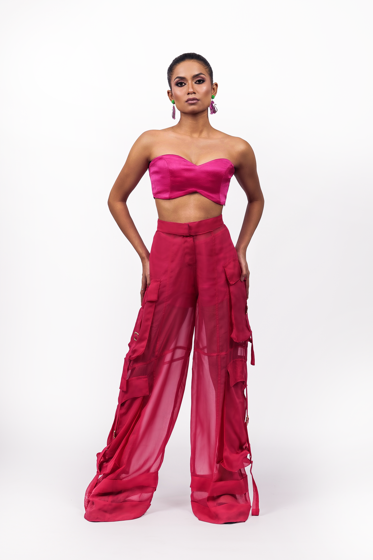 Hot Pink Organza Utility Trousers – Translucent Cargo Edit | VybTheory