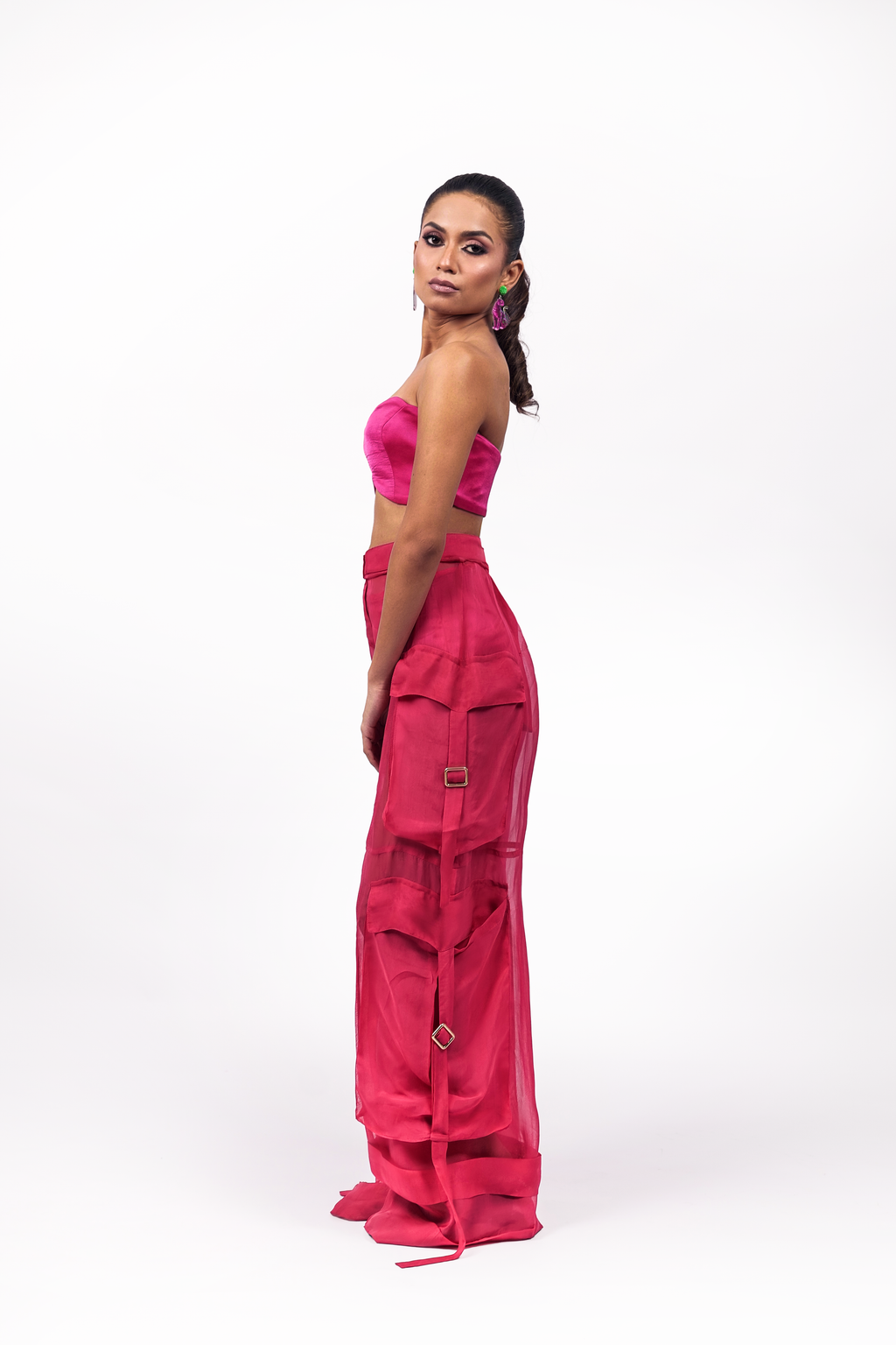 Hot Pink Organza Utility Trousers – Translucent Cargo Edit | VybTheory