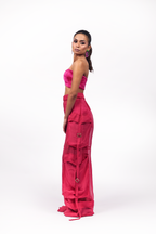 Hot Pink Organza Utility Trousers – Translucent Cargo Edit | VybTheory