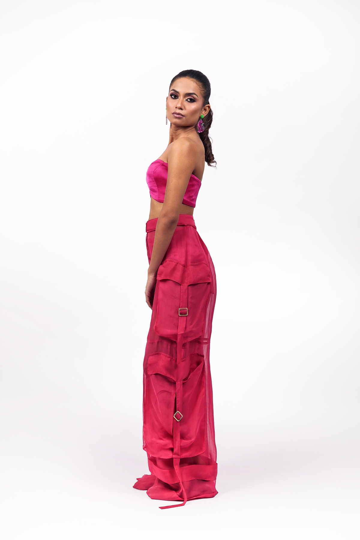 Hot Pink Organza Utility Trousers – Translucent Cargo Edit | VybTheory