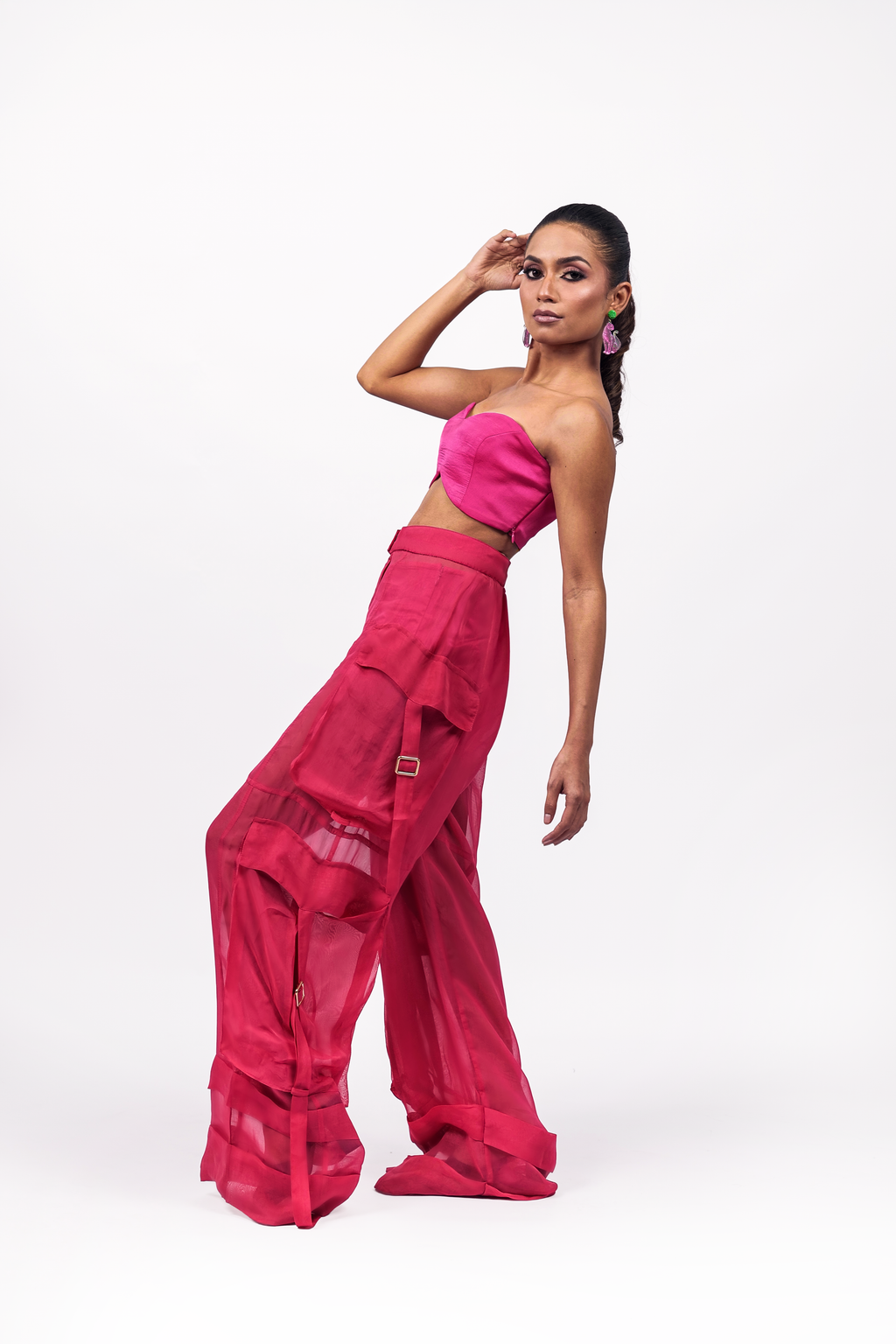 Hot Pink Organza Utility Trousers – Translucent Cargo Edit | VybTheory