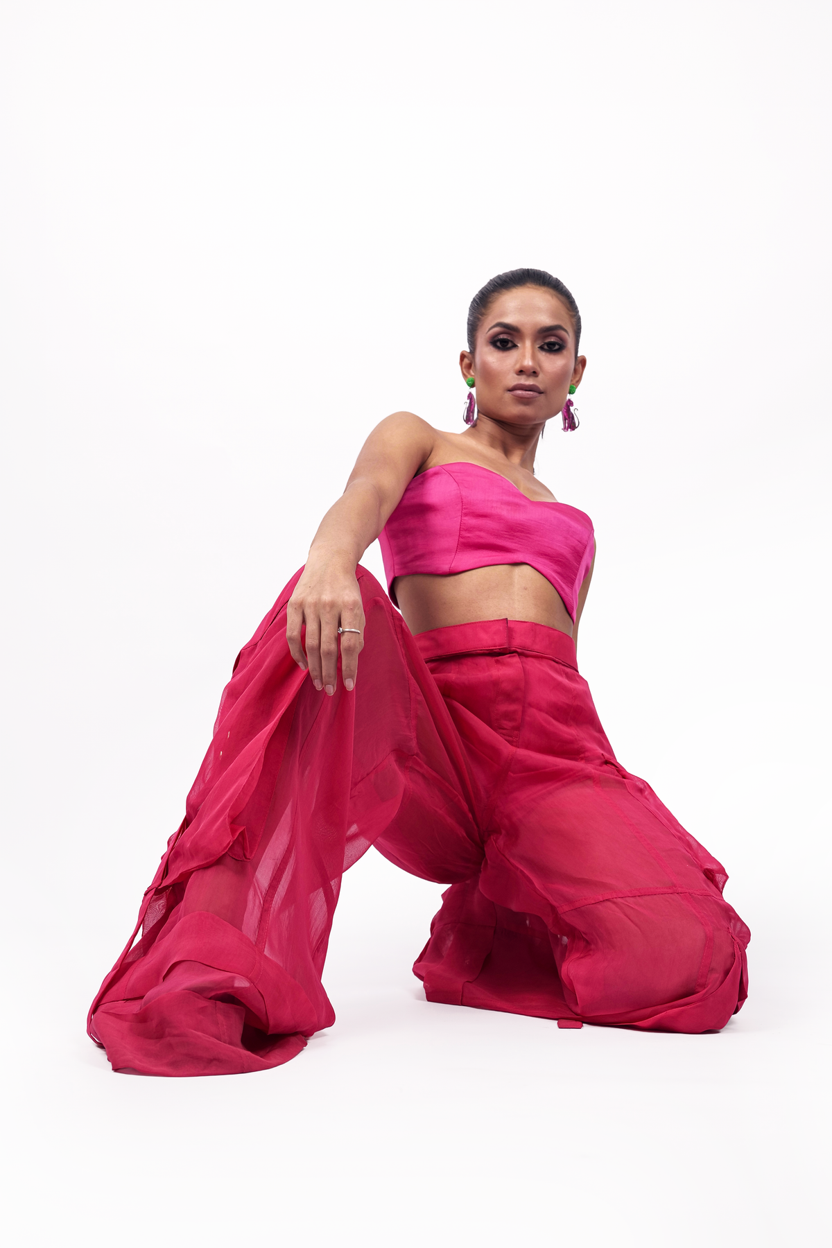 Hot Pink Organza Utility Trousers – Translucent Cargo Edit | VybTheory