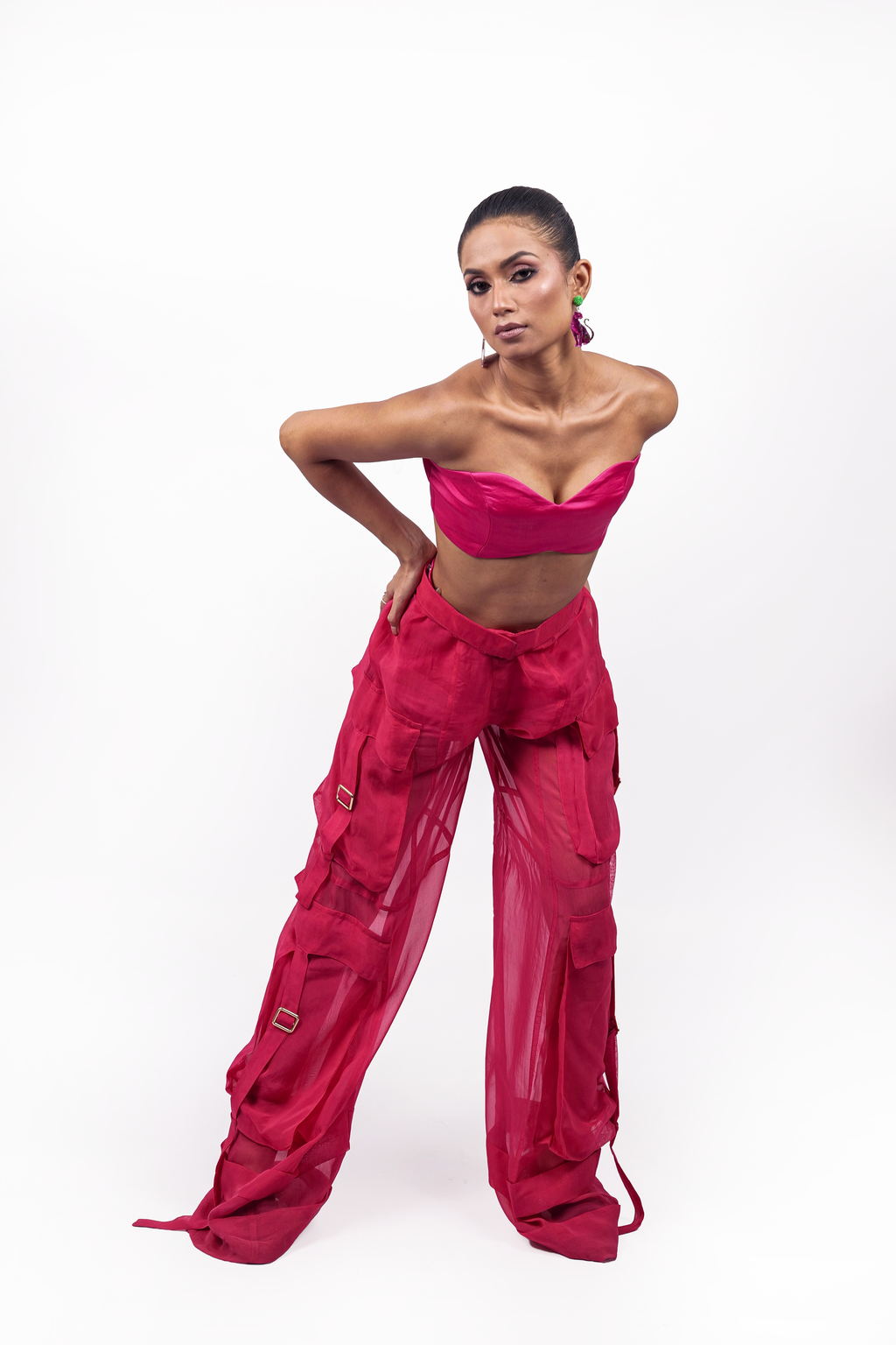 Hot Pink Organza Utility Trousers – Translucent Cargo Edit | VybTheory