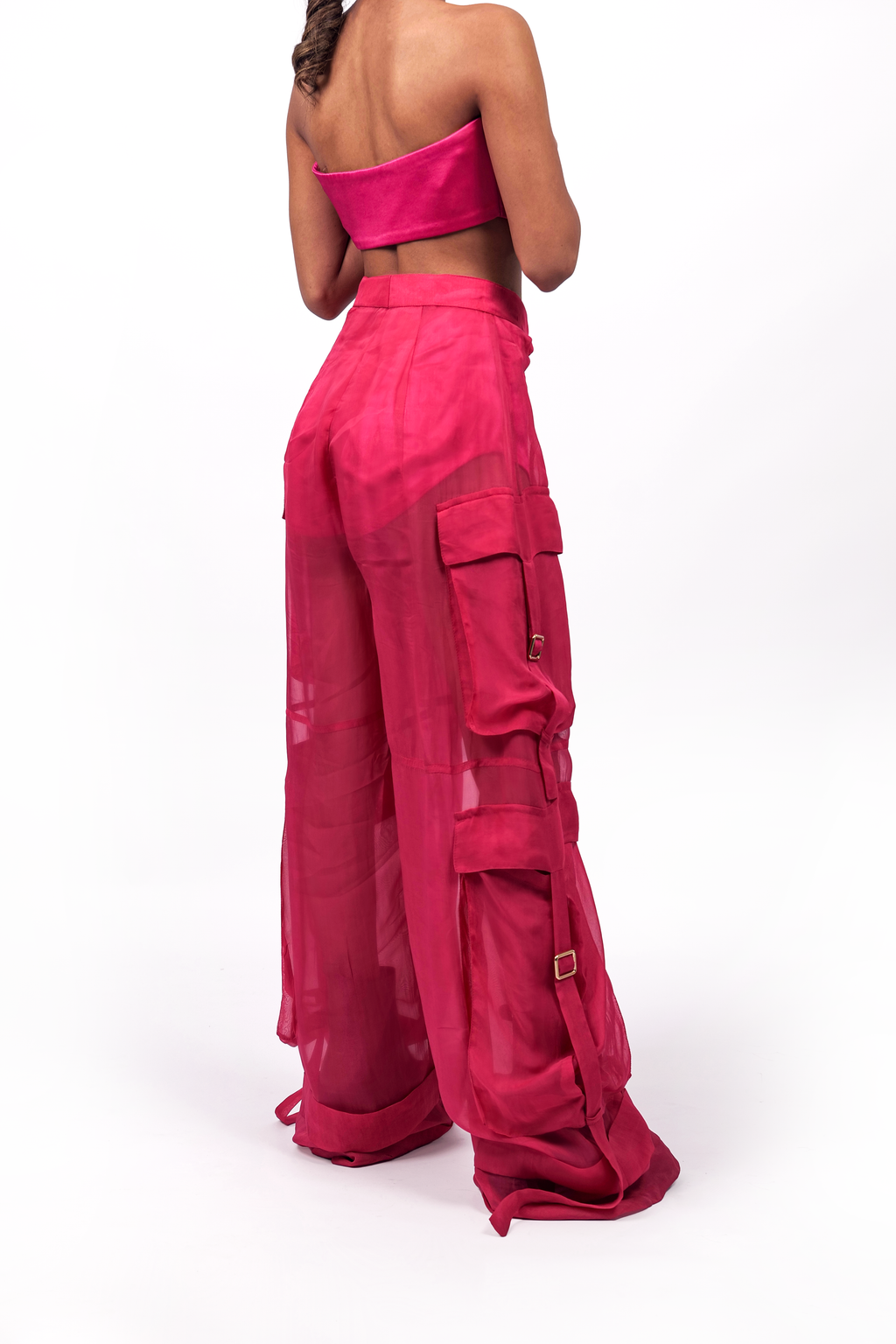 Hot Pink Organza Utility Trousers – Translucent Cargo Edit | VybTheory