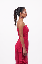 Hot Pink Organza Corset & Utility Trousers Co-Ord Set – Translucent Dual Edit | VybTheory