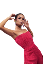 Hot Pink Organza Corset & Utility Trousers Co-Ord Set – Translucent Dual Edit | VybTheory