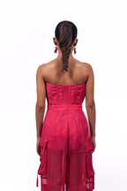 Hot Pink Organza Corset & Utility Trousers Co-Ord Set – Translucent Dual Edit | VybTheory