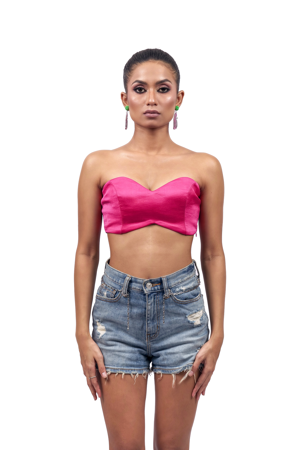 Hot Pink Satin Bralette – Sculpted Sweetheart Neckline | VybTheory