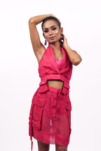 Hot Pink Organza Corset & Utility Skirt Co-Ord Set – Elevation Layer | VybTheory