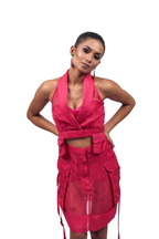 Hot Pink Organza Corset & Utility Skirt Co-Ord Set – Elevation Layer | VybTheory