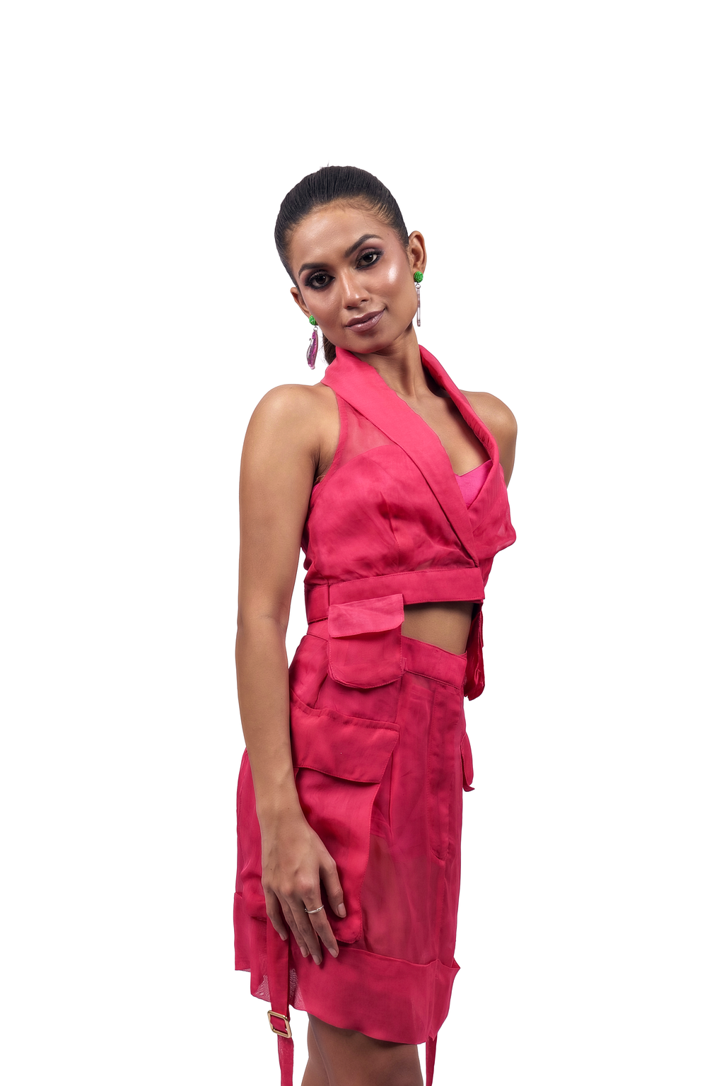 Hot Pink Organza Corset & Utility Skirt Co-Ord Set – Elevation Layer | VybTheory