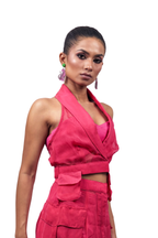 Hot Pink Halo Organza Halter Top – Luminous Veil | VybTheory