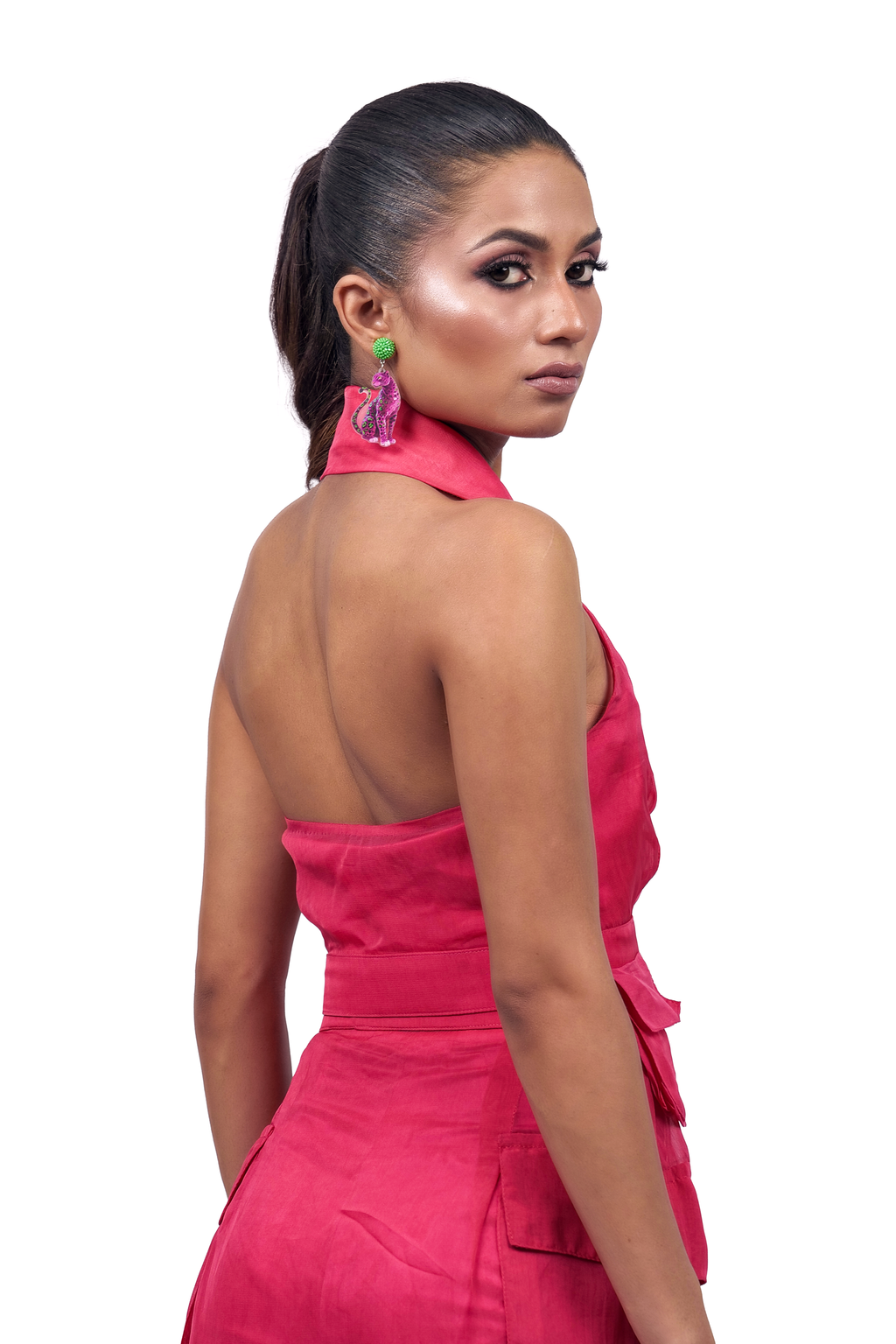 Hot Pink Halo Organza Halter Top – Luminous Veil | VybTheory