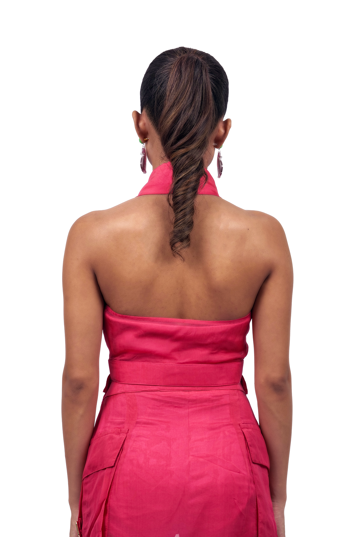 Hot Pink Halo Organza Halter Top – Luminous Veil | VybTheory