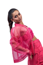 Hot Pink Organza Bomber Jacket – Translucent Utility Layer | VybTheory