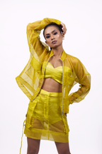 Citron Organza Bomber Jacket – Translucent Utility Layer | VybTheory
