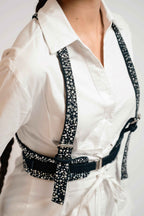Crystal Studded Denim Harness Belt – Statement Layer | VybTheory