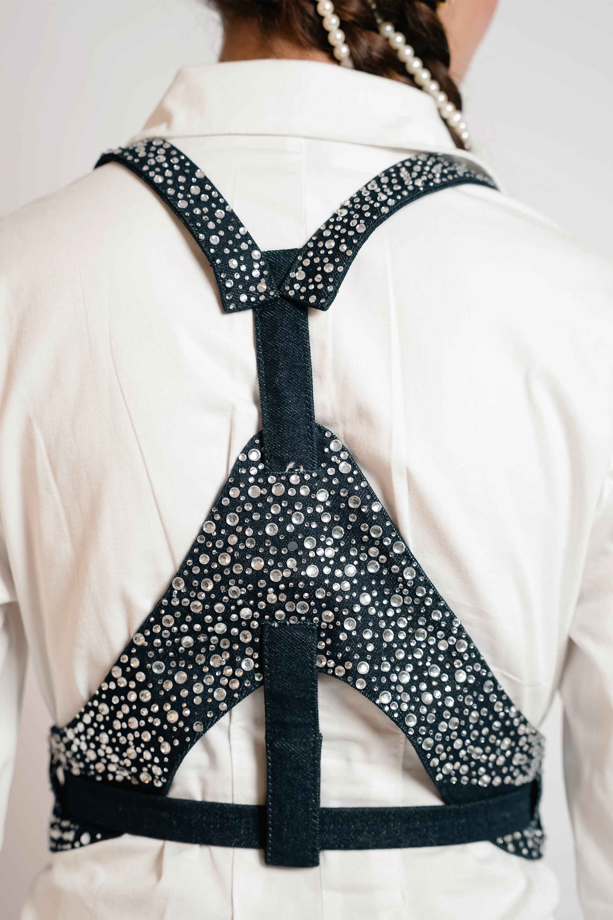 Crystal Studded Denim Harness Belt – Statement Layer | VybTheory