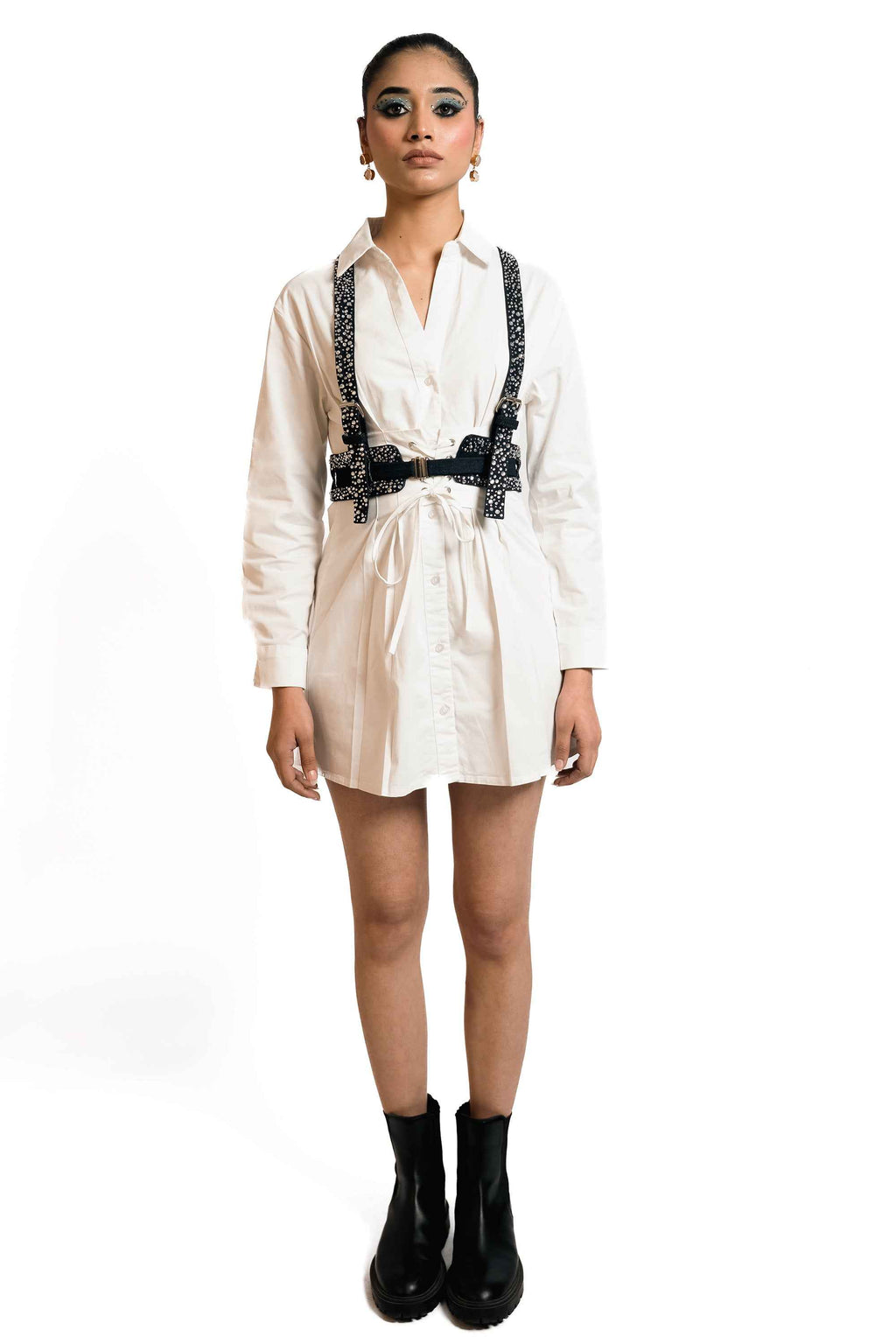 Crystal Studded Denim Harness Belt – Statement Layer | VybTheory