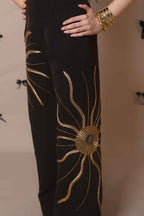 Solar Flare Embroidered Trousers – Black Gold Radiance - Vybtheory