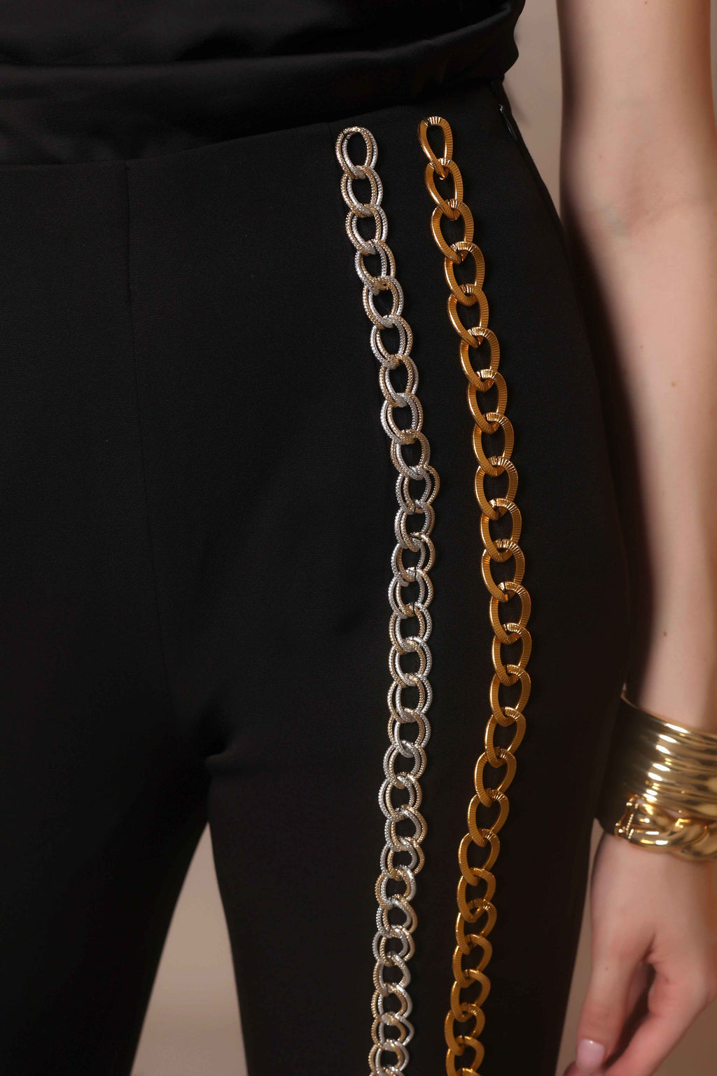 Chain Reaction Flared Trousers – Dual Metal Detail - Vybtheory