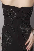 Noir Bloom Strapless Embellished Mini Dress – Hand Beaded Floral Detail - Vybtheory