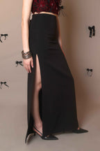 Obsidian Twin-Slit Maxi Skirt – Sculpted Noir - Vybtheory