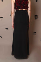 Obsidian Twin-Slit Maxi Skirt – Sculpted Noir - Vybtheory
